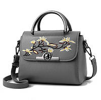 Женская мини сумочка клатч с вышивкой через плечо маленькая сумка для девушек с цветами Серый