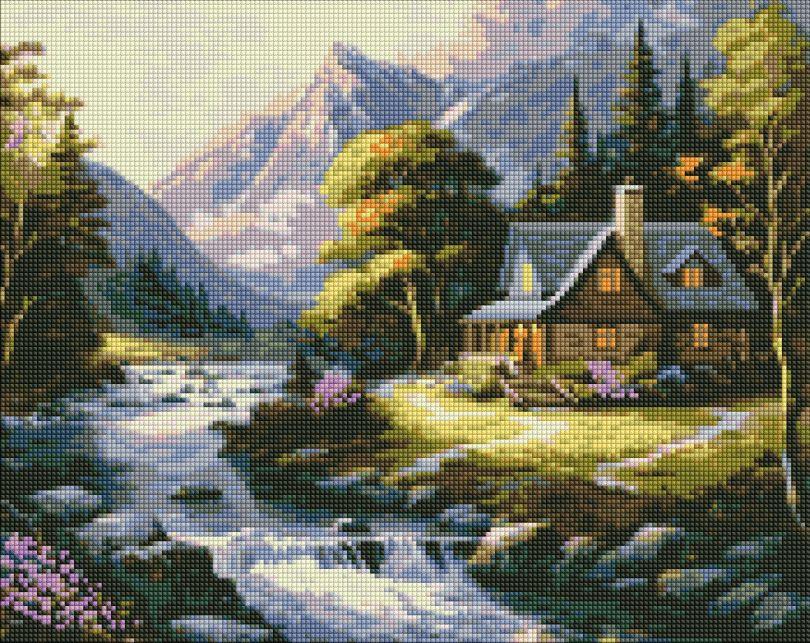 Картина алмазами Ідейка Будиночок у горах ©art_selena_ua (AMO7722) 40 х 50 см (На підрамнику)