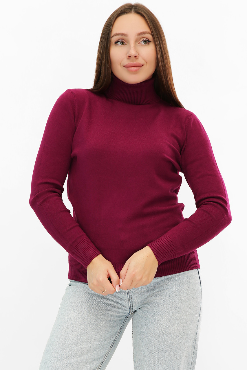 Жіночий однотонний гольф бордового кольору. Розмір ун. 48-54. Модель 1910