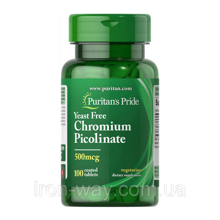 Puritan's Pride Chromium Picolinate 500 mcg Yeast Free (100 tablets), фото 1
