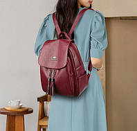 Стильный и модный женский городской рюкзак небольшой прогулочный рюкзачок Бордовый