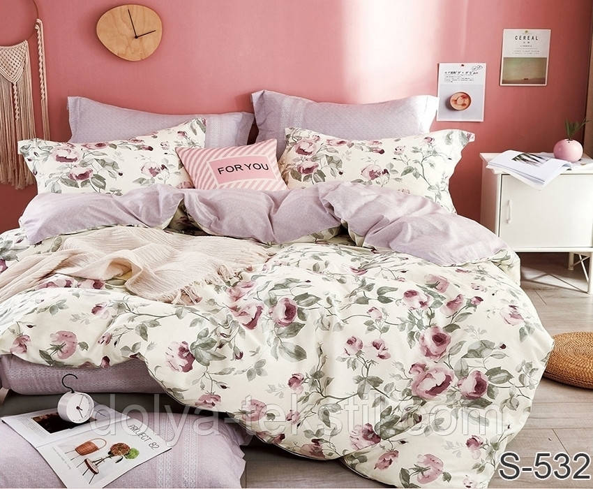 Сатин 1,5-спальна постільна білизна ТМ TAG S532 з компаньйоном, фото 1