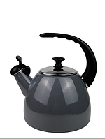 Чайник зі свистком емальований із подвійним дном 2,5 л Kamille Красивий чайник на газ і індукцію Сірий