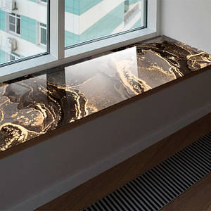 Покриття для підвіконня, м’яке скло з фотодруком під Сірий мармур із золотом, 1,2 мм (350х1000)