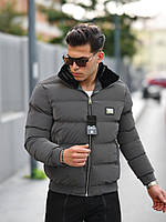 Мужская куртка пилот Dolce&Gabbana зимняя, теплый мужской короткий пуховик D&G на манжете серый XXL