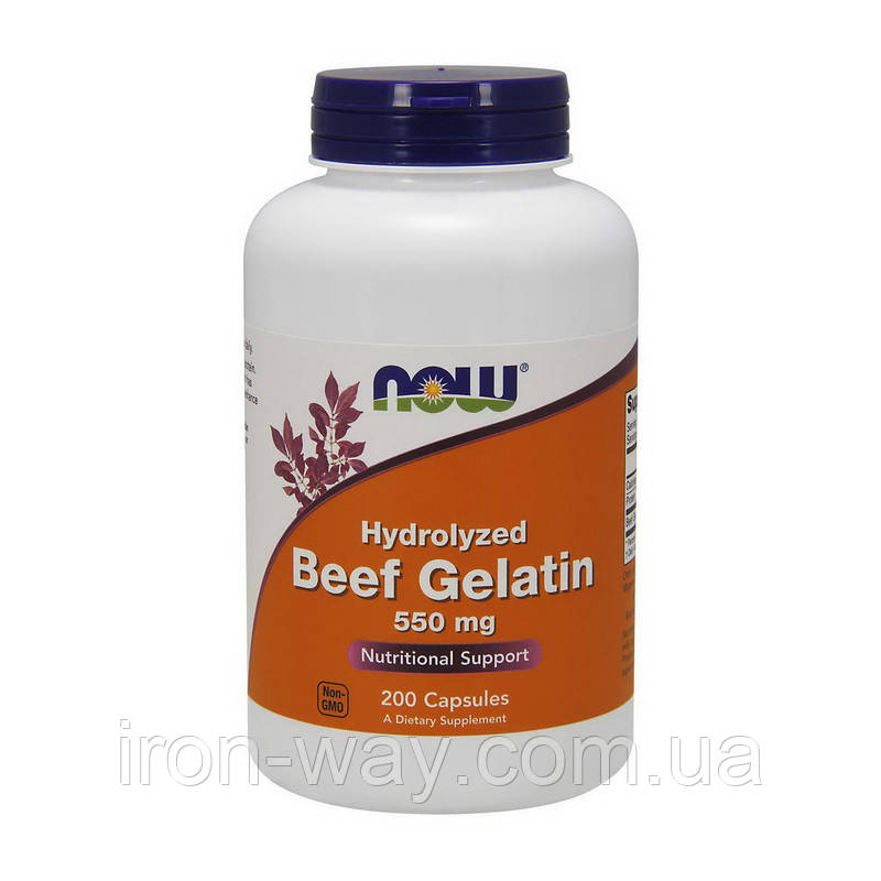 NOW Hydrolyzed Beef Gelatin 550 mg (200 caps), фото 1