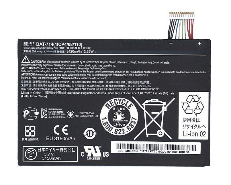 Акумулятор для планшета Acer BAT-714 Iconia Tab A110 3.7V Black 3420mAh Orig