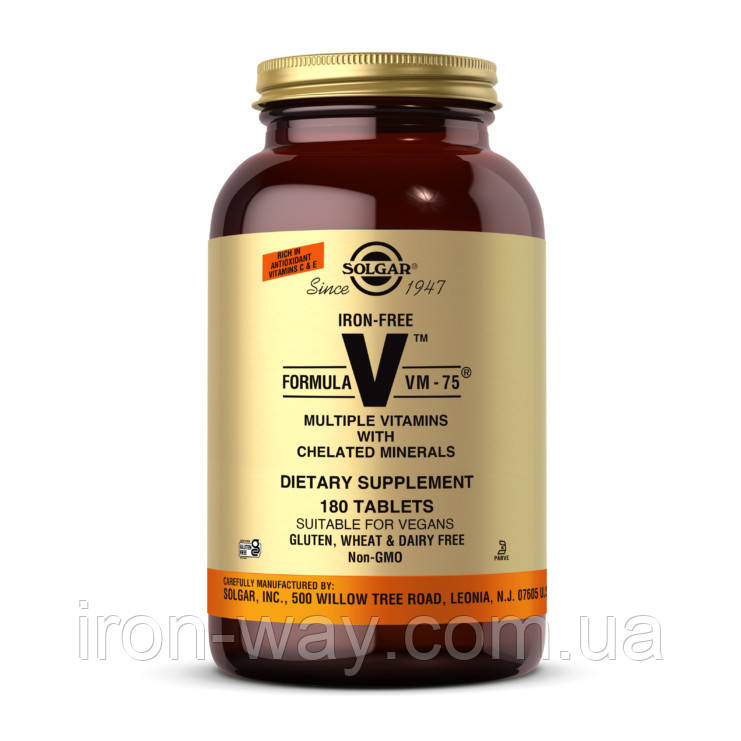 Solgar Formula V VM - 75 Iron-Free (180 tab), фото 1