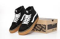 Зимние кеды высокие с мехом мужские черные Vans Old Skool High. Женские кеды на зиму теплые Ванс Олд Скул