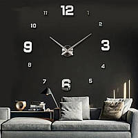 Настенные часы с зеркальным 3D эффектом "Realm Mid" - настенные 3Д часы стикеры, средний диаметр 70 см Серебро