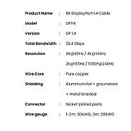 Кабель DisplayPort v1.4 UGREEN Male to Male Braided Cable 8K/60Hz 4K/144Hz HDR 1м (чорний) DP114, фото 11