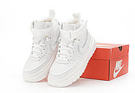 Зимние кроссовки женские с мехом белые Nike Air Force 1 GORE-TEX. Обувь женская на зиму Найк Аир Форс Гортекс