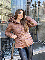 Тепла жіноча куртка Тканина : екошкіра Наповнювач : силікон 150 Размеры : 42, 44, 46