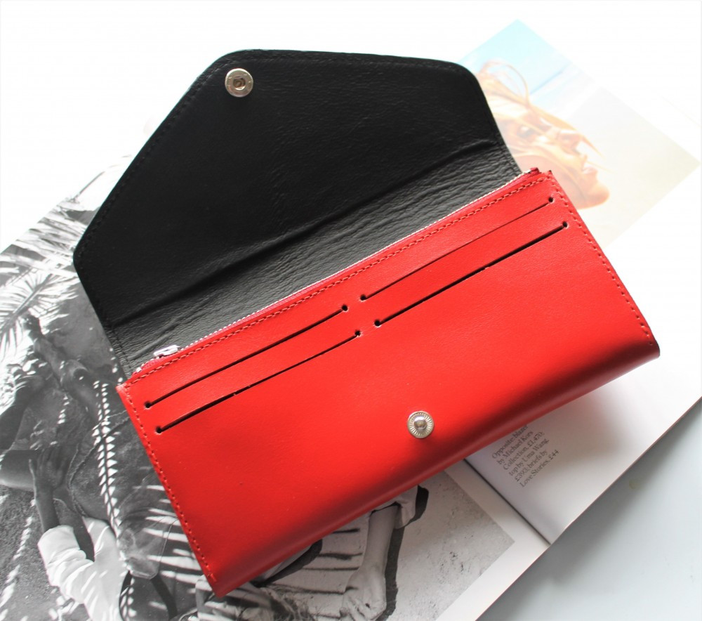 Кожаный женский кошелек ручной работы "Rosa" красный высокое качество - фото 4 - id-p2004591518