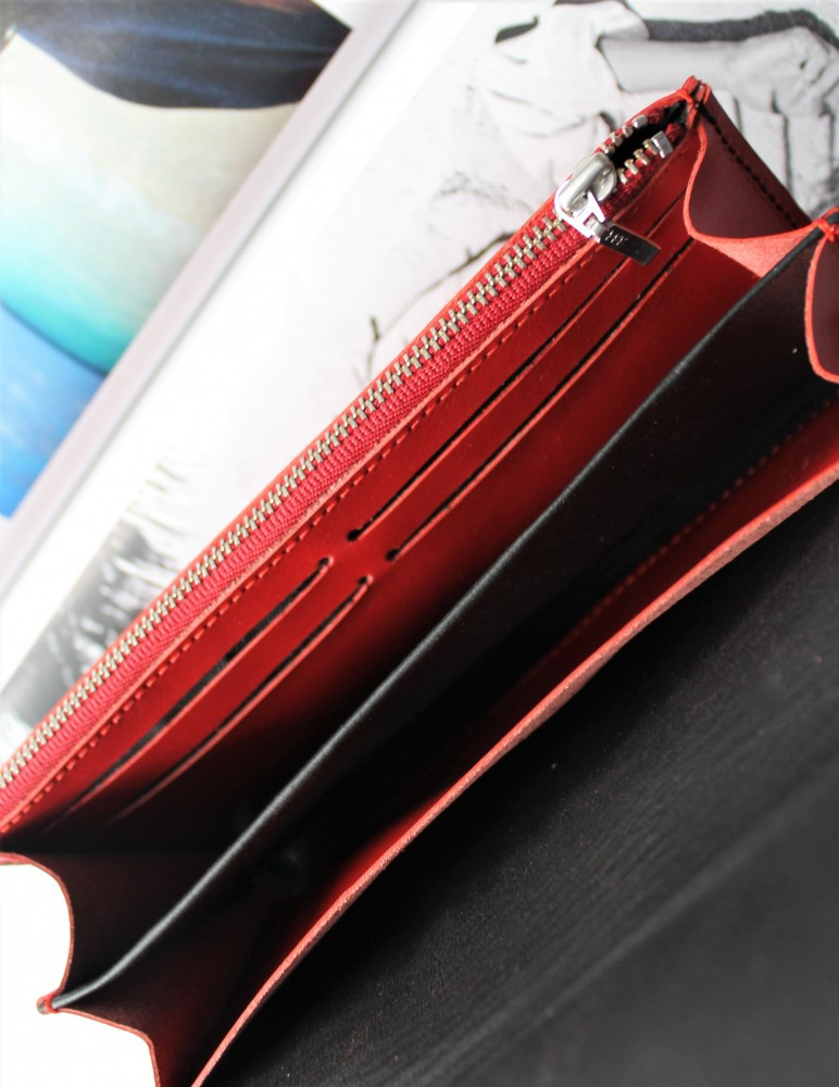 Кожаный женский кошелек ручной работы "Rosa" красный высокое качество - фото 5 - id-p2004591518