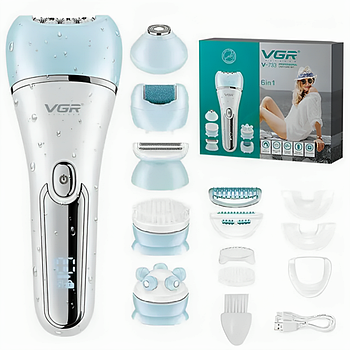 Епілятор для обличчя та тіла 6в1, VGR V-733, з USB / Акумуляторний електроепілятор для видалення волосся