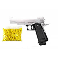 Іграшковий пістолет Galaxy G6S Colt M1911 Hi-Capa з кобурою метал сильвер