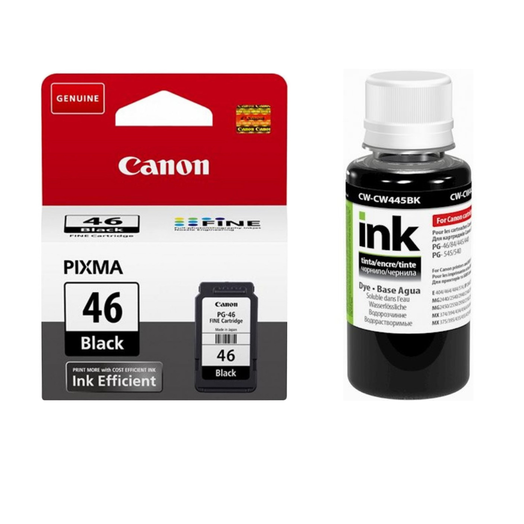 Картридж Canon PG-46 Black + Чорнила ColorWay CW-CW445BK01 100мл