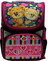 Рюкзак школьный ортопедический для девочки "Мишки" , 3 отделения светоотражатели, каркасный