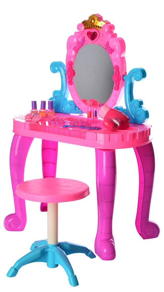 Дитячий туалетний косметичний столик-трюмо зі стільчиком 661-39, світло, музика, фен, 13 предметів