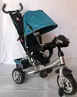 Детский трехколесный велосипед Best Trike для мальчиков с родительской ручкой фара звуки, голубой
