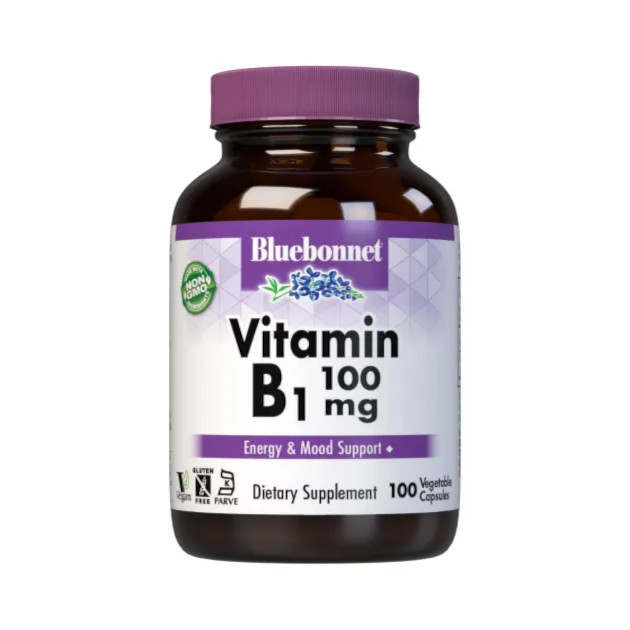 Вітаміни та мінерали Bluebonnet Vitamin B1 100 mg, 100 вегакапсул EXP