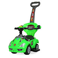 Машинка толокар BAMBI 4205-5 с родительской ручкой, руль - пищалка, фары, багажник под сиденьем, зеленый