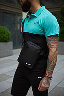 Комплект Nike кепка + поло бірюзово-чорний та шорти + барсетка высокое качество