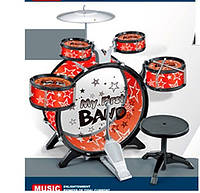 Детская барабанная установка jazz drum 1919 - 4 барабана, тарелка , стульчик. Красный