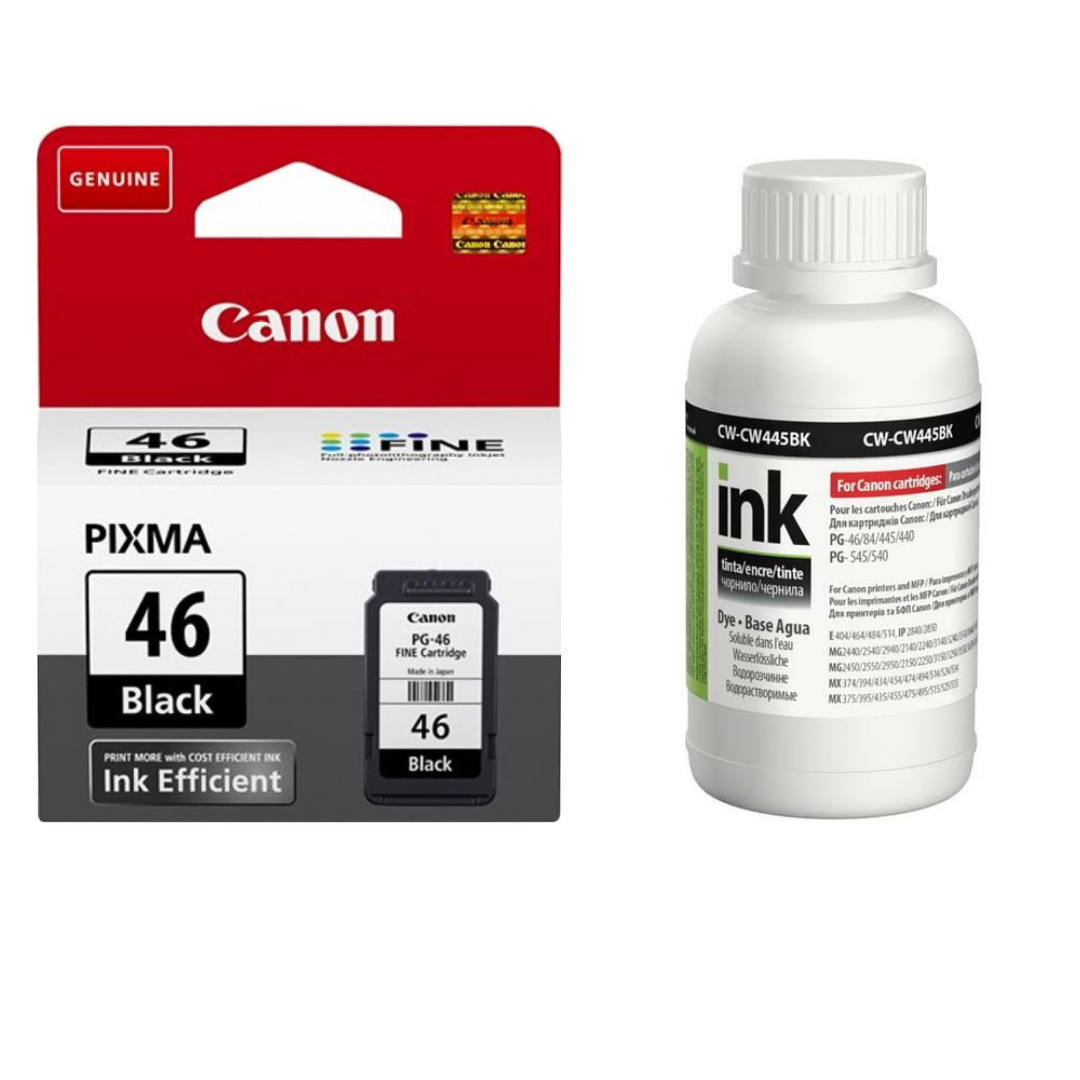 Картридж Canon PG-46 Black + Чорнила ColorWay CW-CW445BK02 200мл