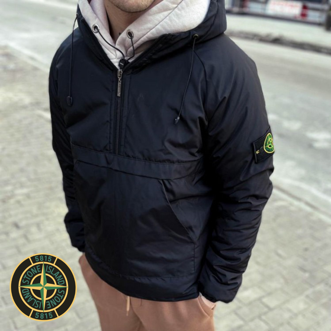 Чоловічий утеплений анорак Stone Island Чоловіча куртка демісезонна чорна