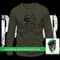 Военный реглан Собака пират с костями олива потоотводящий (футболка с длинным рукавом)
