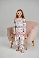 Детская трикотажная пижама для девочки кофта и штаны хлопковая с принтом олени молочный 3-4, 5-6, 7-8 110-116