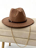 Вовняний капелюх Федора з ремінцем, пірсингом, ланцюжком WOOL SIA коричневий