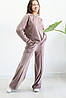 Костюм для дівчинки базовий велюр на флісі кофта реглан і штани палацо-колір капучино 3160, фото 2