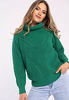 Женский свитер - вязаный под горло оверсайз, зеленый Volcano