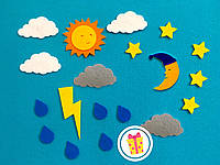 Небо , облака, солнце, звезды, молния игрушки из фетра на липучках к развивающим коврикам Wonderwall®