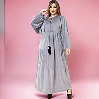 Велюровое длинное платье в пол больших размеров 60-62, велюровое 2 цвета Турция ТМ Мerve Moda Серый, 2XL