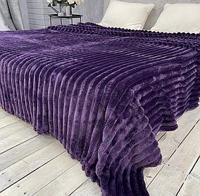 Плед велсофт півторачка 150х200см. Фіолетовий Плед-покривало на ліжко, Королівська смужка