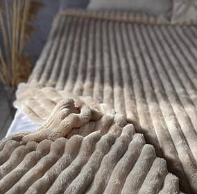 Плед Мокко велсофт півторачка 150х200см. Плед-покривало на ліжко, Королівська смужка