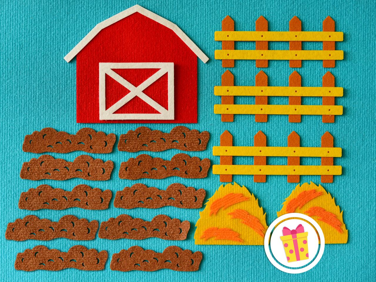 "Сарай", іграшки з фетру на липучках до розвивального набору "Ферма", 17 елементів