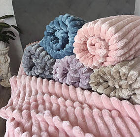 Плед Велсофт 150х200см. Полуторка, Покривало рожевого кольору LUX смужка