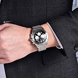 Чоловічий кварцовий водонепроникний (100м) годинник з нержавіючої сталі Pagani Design PD-1705-1 Silver-Black Steel, фото 4