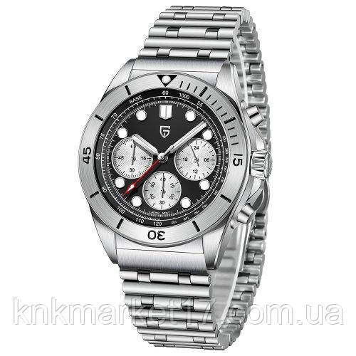 Чоловічий кварцовий водонепроникний (100м) годинник з нержавіючої сталі Pagani Design PD-1705-1 Silver-Black Steel, фото 1