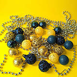 Набір новорічних іграшок 24 шт 4 см | прикраси ялинкові патріотичні блакитно жовті | новорічні іграшки, фото 2