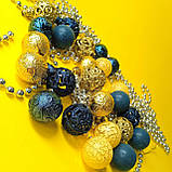 Набір новорічних іграшок 24 шт 4 см | прикраси ялинкові патріотичні блакитно жовті | новорічні іграшки, фото 3
