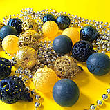 Набір новорічних іграшок 24 шт 4 см | прикраси ялинкові патріотичні блакитно жовті | новорічні іграшки, фото 4