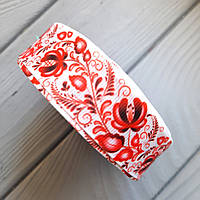 Стрічка репсова 2.5 см малюнок квіти іриси червоного кольору