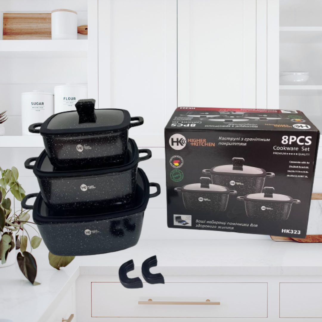 Набір посуду Highher Kitchen каструлі з кришками мармурове антипригарне покриття для всіх видів плит