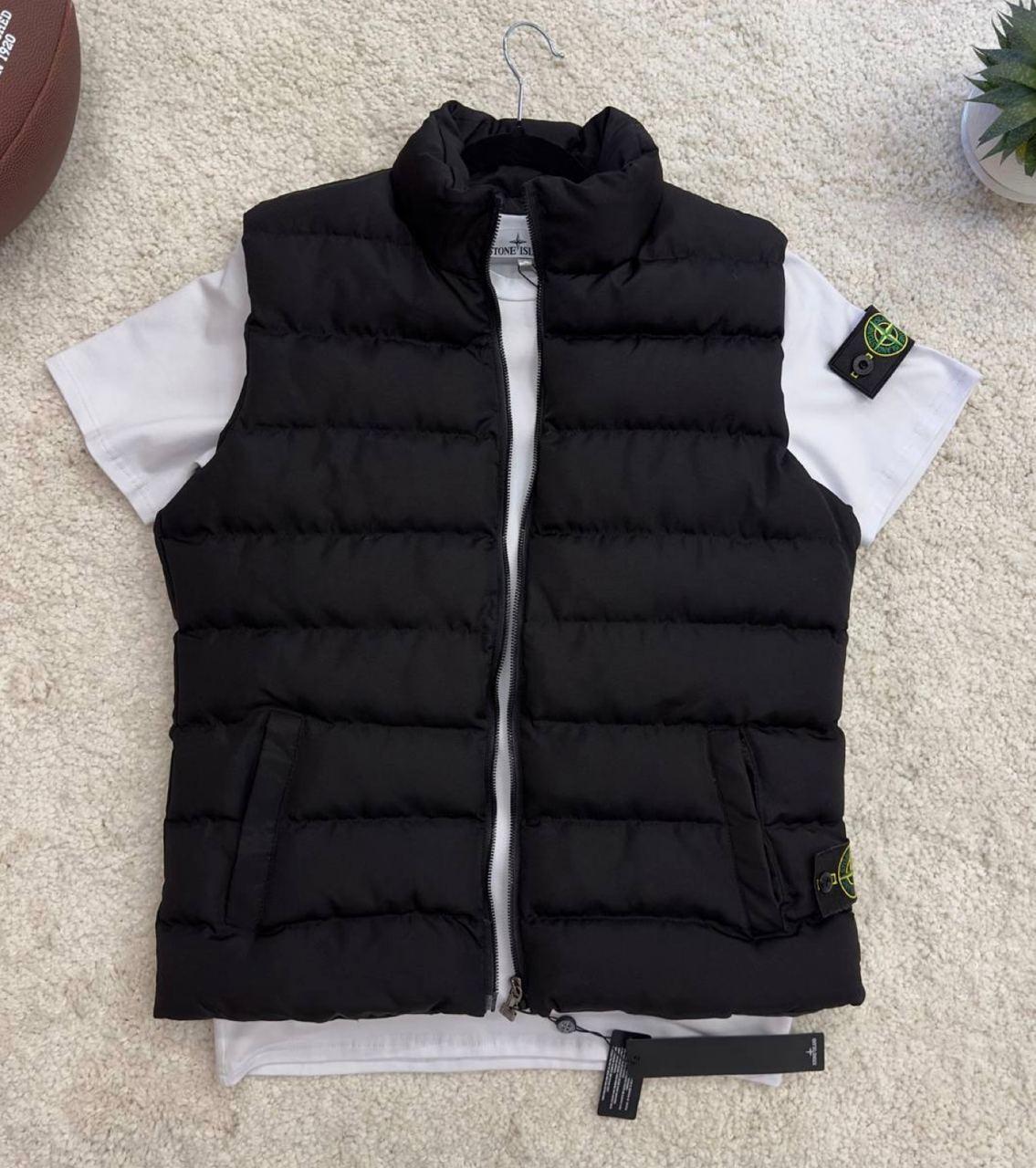 Чорна чоловіча Жилетка осіня Stone Island Black тепла без рукавів Безрукавка Стон Айленд